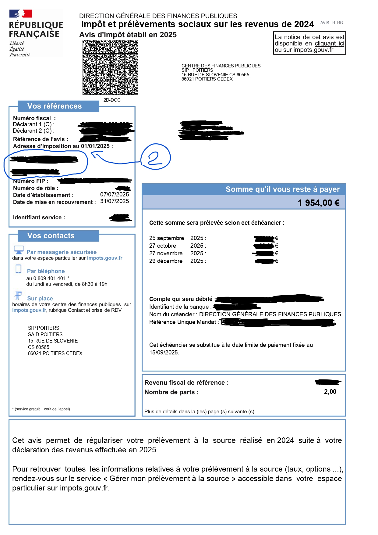 Example of French tax assessment notice - declarant section